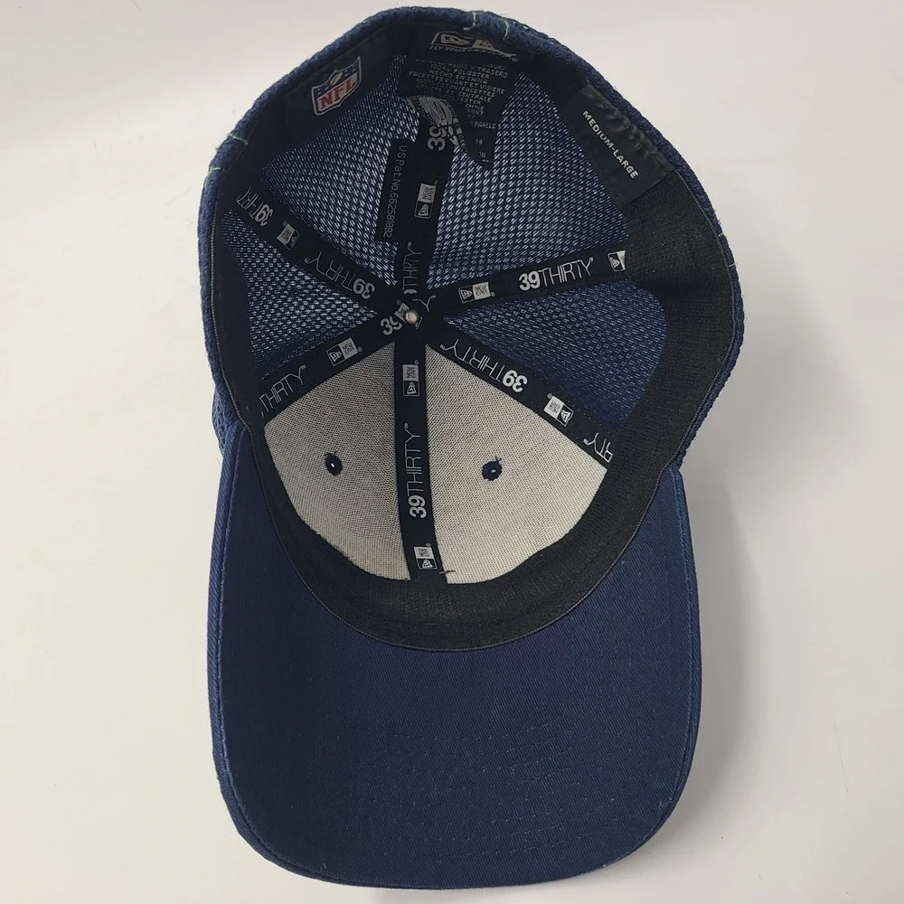 Seattle Seahawks Hat Fitted M-L Mesh New Era 39Thirty Blue NFL Football Logo Men